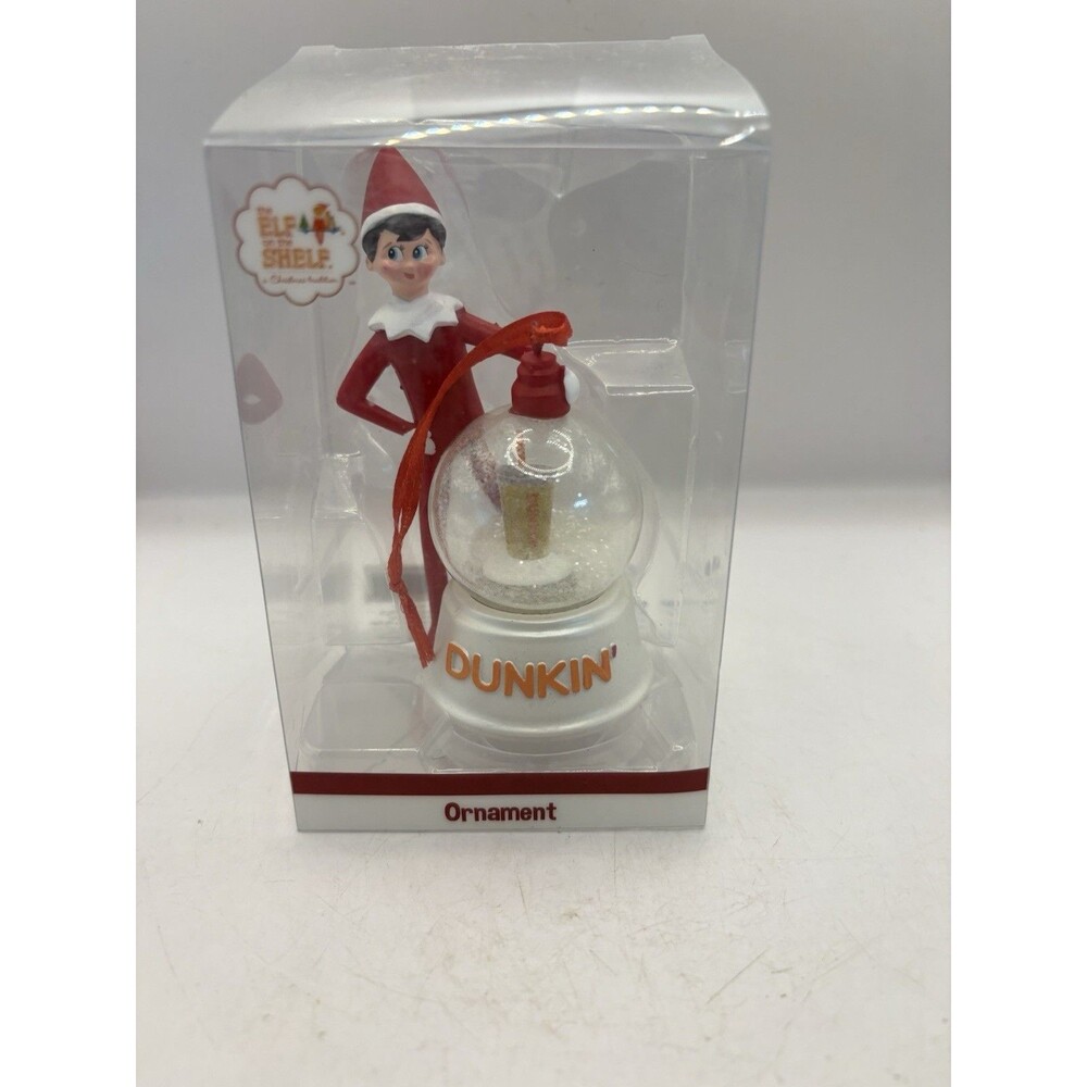 2023 Dunkin Donuts Elf On The Shelf Boy Ornament Snow Globe Ice Coffee Christmas